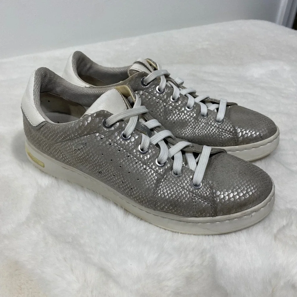 Geox Silver Snake Embossed‎ Leather Fashion Sneakers Casual Shoes Women's 9